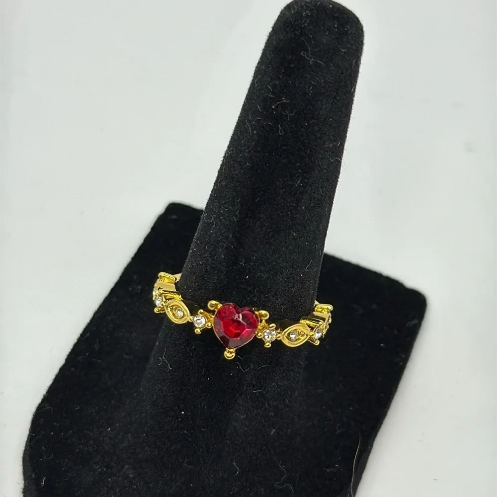 3/$25, Heart Ring Size 7 Faux Ruby and Hold Tone